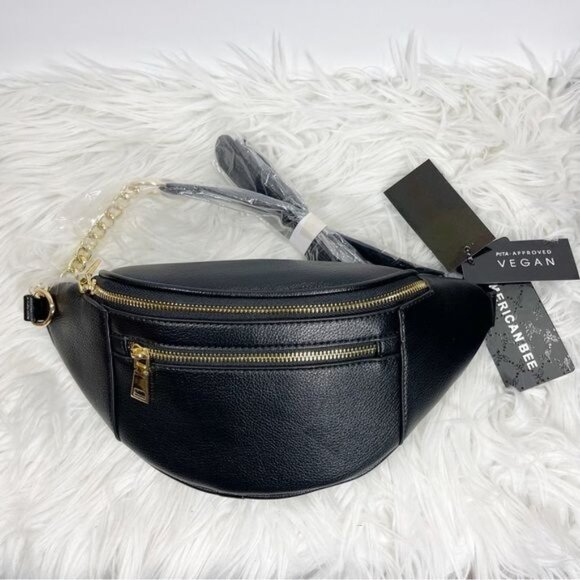 FAUX Leather Vegan Fanny with Adjustable Strap in Black NEW WITH TAG